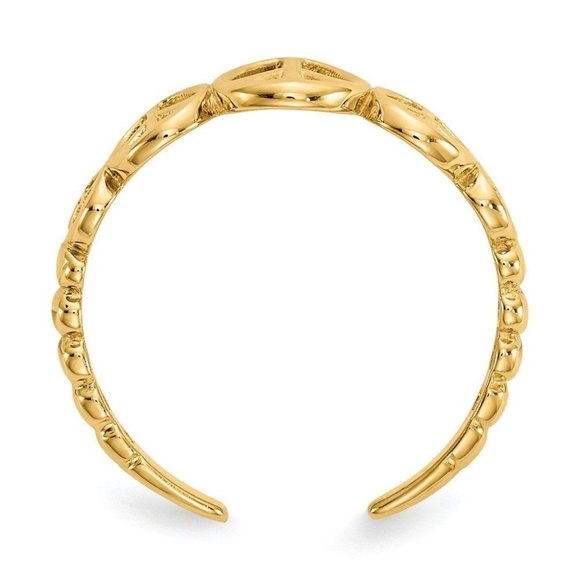 14k Yellow Gold Solid Toe Ring Peace Sign Adjustable - Picture 4 of 4